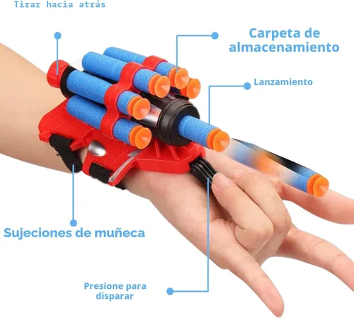 Miniatura 6 de Juego de 2 tiradores de telaraña para niños, premios de aula, guantes de lanzador de cosplay con muñequera, juego de tirador de telarañas de héroe