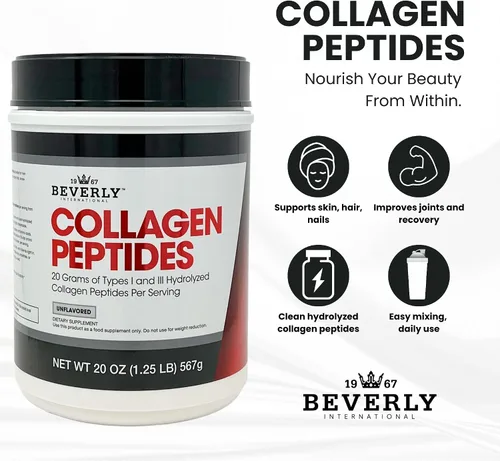 Miniatura 4 de Beverly International Polvo de proteína de péptidos de colágeno. Aspecto juvenil: piel, cabello, uñas, huesos y salud de las articulaciones. Fácil