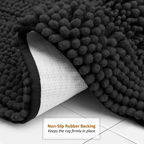 Miniatura 4 de Clara Clark Tapetes para baño de felpilla, tapetes de baño de felpa ultra suaves, lavables a máquina, con parte trasera antideslizante, 44 x 26 Negro