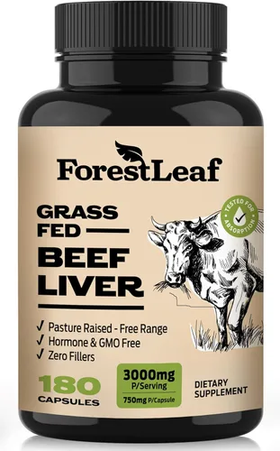 ForestLeaf Cápsulas de hígado de carne alimentada con pasto, 3000 mg por porción, apoya la inmunidad y el bienestar corporal, limpieza, digestión,