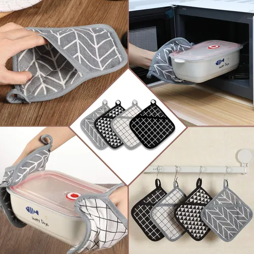 Miniatura 5 de Patelai 7 soportes para ollas de cocina y guantes de bolsillo resistentes al calor con lazo para colgar, soporte cuadrado lavable para ollas