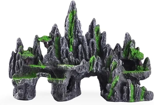 Miniatura 13 de Adorno de piedra para acuario con vista a la montaña, árbol de cueva de roca, decoración de acuario para peceras para peceras pequeñas, 7.5 pulgadas