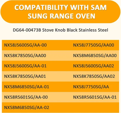 Miniatura 6 de DG64-00473B Compatible para perillas de horno Samsung NX58M6850SG NX58H5600SS NX58H5650WS NX58J7750SS Samsung Piezas de repuesto para estufas
