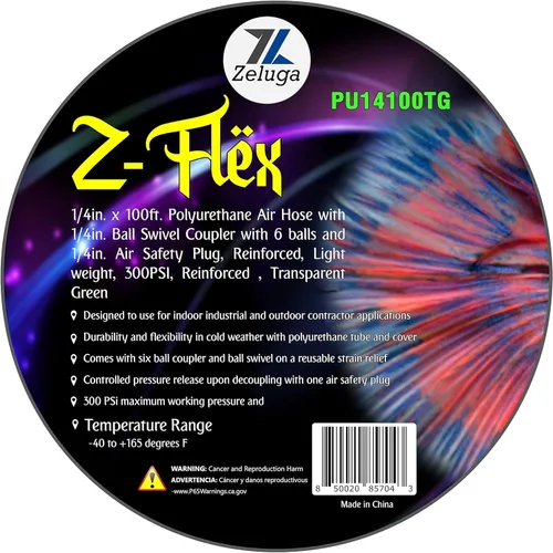 Miniatura 13 de Zeluga Z-Flex - Intercambio industrial con acoplador de bola y enchufe de seguridad de aire, manguera de aire de poliuretano reforzado 300 PSI