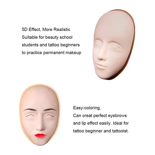 Miniatura 6 de 3 piezas 5D Facial Tattoo Skin Practice Head Silicone Fake Facial Training Skin con 1 base de soporte, delineador de ojos para cejas