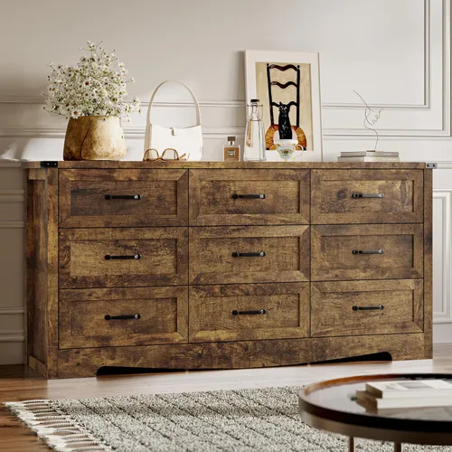 Miniatura 13 de BORNOON - Cómoda de 7 cajones para dormitorio, cómoda de madera moderna con manijas de metal, diseño antivuelco, organizador de almacenamiento Blanco