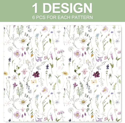 Miniatura 3 de JarThenaAMCS 6 hojas de papel de regalo de flores silvestres, no enrolladas, papel de regalo de flores florales de acuarela, papel de arte grande
