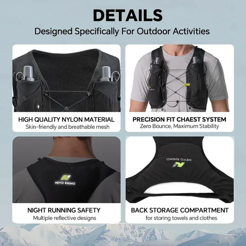 Miniatura 5 de Chaleco de hidratación para correr para mujeres y hombres, chaleco ligero para agua con 2 botellas blandas TPU de 250 ml, chaleco para corredores