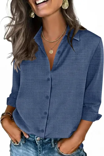 Miniatura 14 de Zeagoo Camisas con botones para mujer, manga 3/4, cuello en V, blusas con cuello en V, trajes casuales de negocios