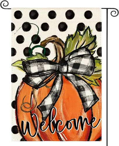 AVOIN colorlife Bandera de jardín de calabaza de bienvenida de otoño de 12 x 18 pulgadas en el exterior | Doble cara, resistente a la intemperie y a