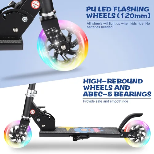 Miniatura 3 de Patinete para niños de 3 a 12 años - Patinetes para niños con ruedas LED iluminadas y manillar ajustable en 3 niveles, patinete rosa plegable