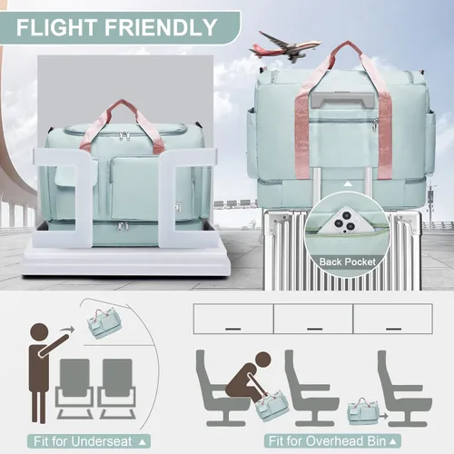Miniatura 240 de Pequeña bolsa de gimnasio para mujer, bolsa de viaje con compartimento para zapatos
