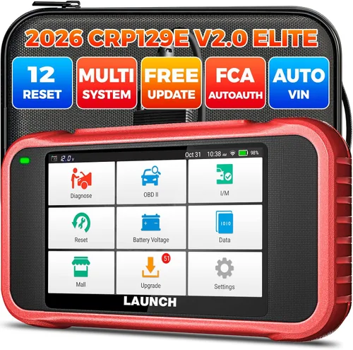 LAUNCH Herramienta de diagnóstico del escáner CRP129E V2.0 Elite OBD2, 12 herramienta de escaneo de restablecimiento, AutoAuth FCA, lector de código