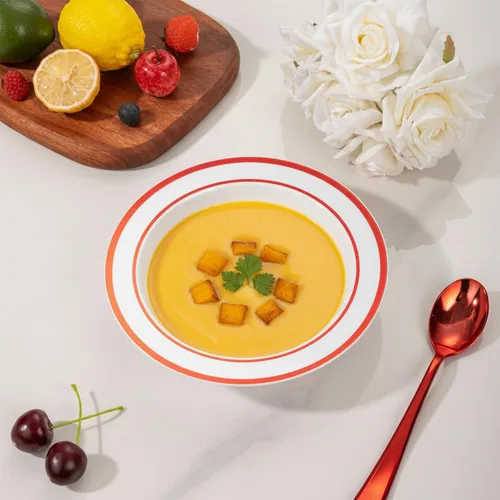 Miniatura 7 de Goodluck Paquete de 50 cuencos de plástico con borde rojo, cuencos de sopa desechables de 12 onzas, cuencos de postre resistentes para bodas