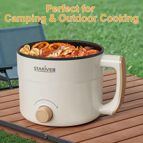 Miniatura 7 de Stariver - Olla caliente eléctrica de 1.5L con doble potencia - Mini olla portátil antiadherente para fideos, sopa, pasta, huevo, avena - Protección