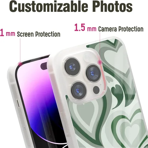 Miniatura 4 de Fundas estéticas para teléfono para niñas Apple iPhone 11, 12, 13, 14 Pro Max Plus Mini, Samsung Galaxy S21 S22 Ultra Plus (corazón verde oscuro)