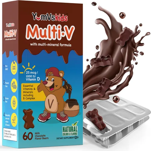 YUM-V'S - Osos de chocolate masticables multivitamínicos para niños - Suplemento multivitamínico para niños - 16 vitaminas y minerales - Vitaminas