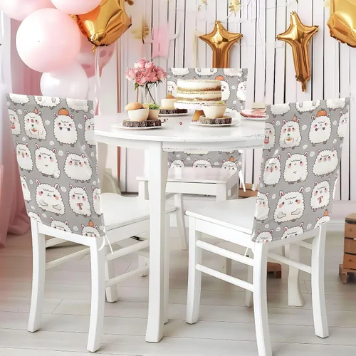 Miniatura 4 de Chairs Slipcovers Anti-Dust for Party Set of 2 Chair Covers with Bottom Straps cubre sillas para comedor Decor Cute Cartoon Alpaca Dark Grey Kids