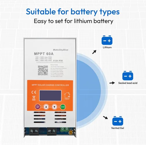 Miniatura 3 de 60A Controlador de carga solar MPPT V124 – Actualizado, detección automática de 12V/24V/48V, compatible con baterías de plomo-ácido y litio, entrada