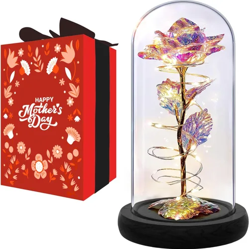 Miniatura 13 de Norcalway Rosa prémium en cúpula de cristal con temporizador de 6 horas, regalos de cumpleaños para mujeres, madres de hija, hijo, niños, rosa