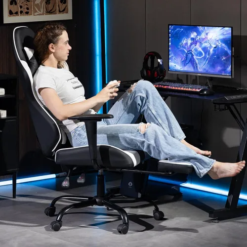 Miniatura 8 de Silla Gaming con Reposapiés, Silla Ergonómica de Escritorio para PC con Reposacabezas y Soporte Lumbar de Masaje, Silla Gaming con Respaldo Alto
