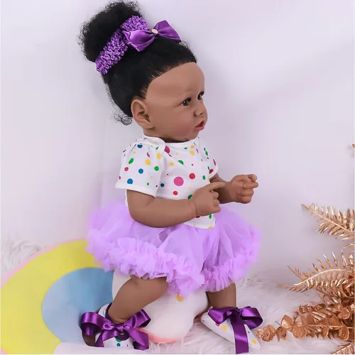 Miniatura 6 de kgniess - Muñecas de bebé recién nacidas realistas, niña negra, muñeca realista de silicona de 22 pulgadas, muñeca recién nacida afroamericana