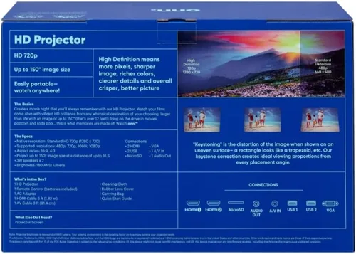 Miniatura 7 de Onn Proyector de cine en casa LCD 720p Negro 1280 x 720 Resolución Relación de aspecto: 16:9, 4:3 Proyecto hasta 150 pulgadas - 100020900