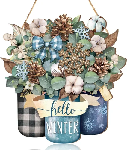 Miniatura 10 de Boao Decoraciones de puerta de Navidad de madera con texto en inglés «Merry Christmas» para puerta delantera, colgador de letrero con lazo rojo a