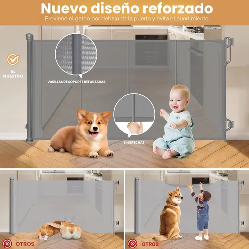 Miniatura 3 de SPACEANY Puerta retráctil reforzada para bebé, puerta de malla para perros, puerta de seguridad infantil para puertas, escaleras, pasillos, Gris