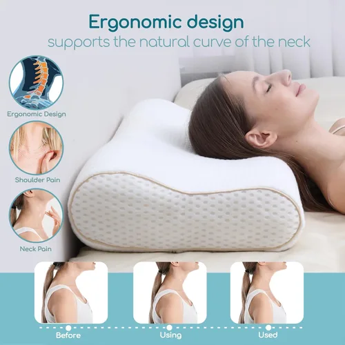 Miniatura 3 de Almohada ergonómica de espuma viscoelástica para el cuello, tela refrescante, almohada sándwich ajustable para aliviar el dolor de cuello