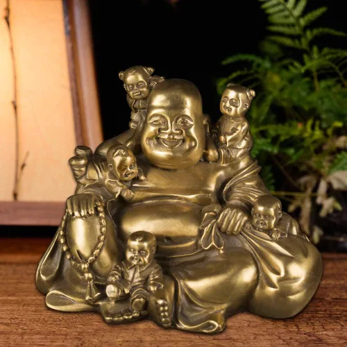 Miniatura 7 de BRABUD chino Fengshui riendo Buda sentado con 5 niños estatua atrayendo felicidad en la colección de decoración de la familia ZD066