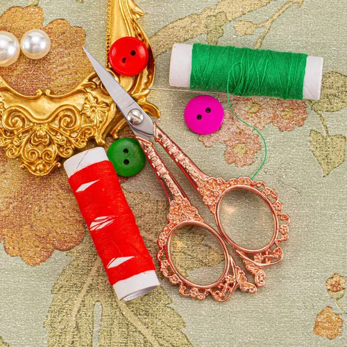Miniatura 4 de Tijeras multiusos de oro rosa con funda, tijeras de costura y bordado para el hogar, la oficina y la escuela