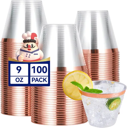 Miniatura 13 de JOLLY CHEF Paquete de 100 vasos desechables de plástico plateado, vasos tipo tumbler de plástico transparente de 12 onzas, elegantes vasos