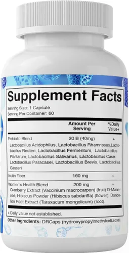 Miniatura 8 de Vitamatic Probióticos vaginales para mujeres – 20 mil millones de UFC, equilibrio de pH y control de olores, 60 cápsulas DR con prebióticos