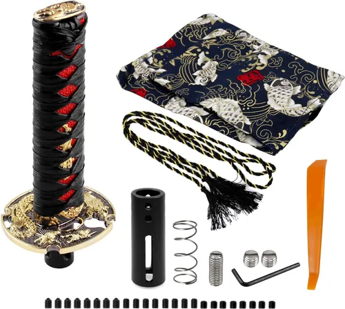 Miniatura 8 de RYANSTAR - Pomo de cambio automático de espada samurái, universal, compatible con bloqueo y botón, transmisión automática, katana, cambiador