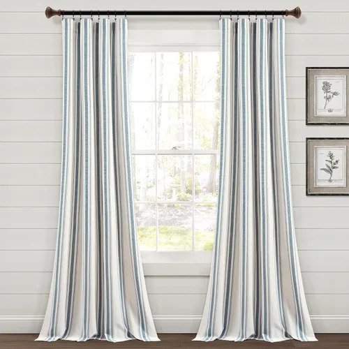 Miniatura 11 de Lush Decor Farmhouse Stripe - Par de paneles de cortinas de ventana de algodón teñido con hilo a rayas, 42" A x 84" L, Gris - Encanto rústico