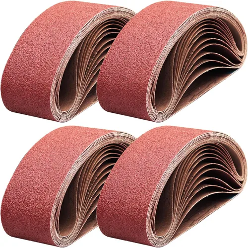 Miniatura 10 de 1 cinta de lija de óxido de aluminio de 42 pulgadas, papel de lija abrasivo de grano surtido 40/80/120/240 para lijadora de banda, paquete de 24