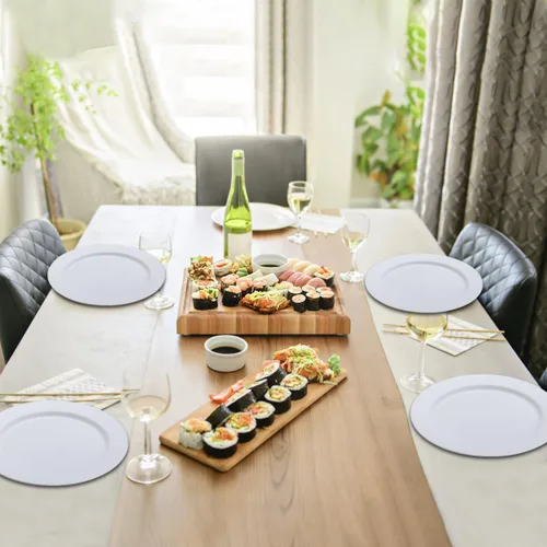 Miniatura 6 de Berglander Juego de 8 platos de plástico blanco de 10 pulgadas, platos planos reutilizables para ensalada, cuencos para pasta, juego de platos