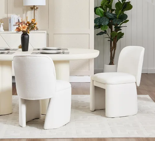 Miniatura 28 de Hyfirm Juego de 4 sillas de comedor tapizadas modernas, sillas de comedor laterales de chenilla, sillas de cocina sin brazos, sillas Parsons