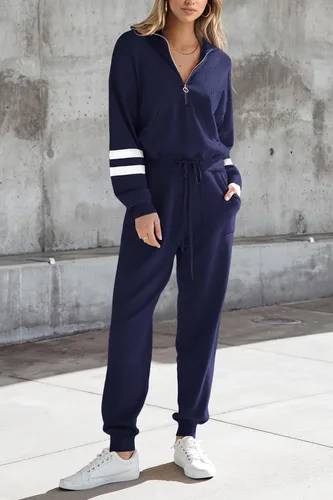 Miniatura 154 de PRETTYGARDEN Conjunto de suéter de 2 piezas para mujer, sudadera con cremallera, pantalones deportivos, ropa casual