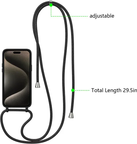 Miniatura 3 de ZTOFERA Funda para iPhone 15 Pro con correa, funda cruzada para teléfono con cordón ajustable para el cuello y los hombros, silicona suave a prueba