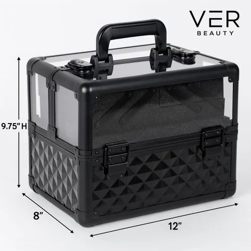 Miniatura 7 de Ver Beauty Estuche de maquillaje profesional con 4 bandejas extensibles, compartimento central grande, organizador de viaje con cerradura, carcasa