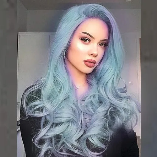 Miniatura 8 de Peluca Baby Blue para Mujeres, las Mejores Pelucas de encaje frontal azules, predepiladas, largas onduladas, peluca de cabello real, sin pegamento
