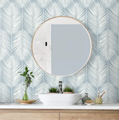 Miniatura 3 de Palm Silhouette Coastal Papel pintado prepegado (azul claro)