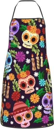 Miniatura 12 de Delantal de calavera de azúcar, delantales de cocina para hombres y mujeres, delantal de cocina, delantal de chef, delantales de jardín ajustables