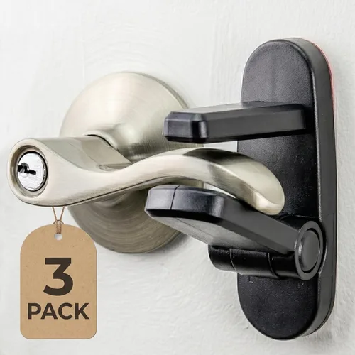 Cerradura de palanca de puerta (paquete de 3) evita que los niños pequeños abran puertas. 3.25 pulgadas de largo x 1.5 pulgadas de ancho x 4.5