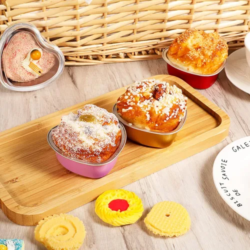 Miniatura 3 de Cunhill 60 juegos de moldes para pasteles en forma de corazón con tapas, 3.4 onzas líquidas, papel de aluminio, mini moldes desechables para blanco