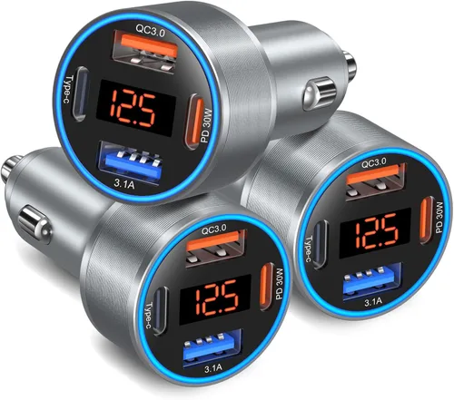 Miniatura 9 de Cargador de coche 5 unidades, 65 W 12 V USB Multi Port QC/PD 3.0 carga rápida adaptador de encendedor de cigarrillos dual USB-C y USB-A cargador Gris
