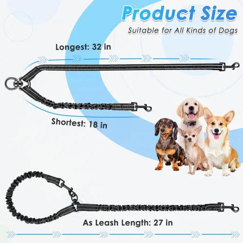 Miniatura 5 de AUTOWT Correa doble para perros, sin enredos, rotación giratoria de 360°, reflectante, con extensión de bungee, divisor para dos perros, cómoda