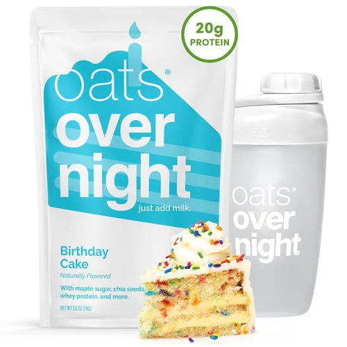 Oats Overnight - Pastel de cumpleaños, batido alto en proteínas, bajo en azúcar, sin gluten, alto en fibra, avena sin OMG (2.7 onzas por comida)